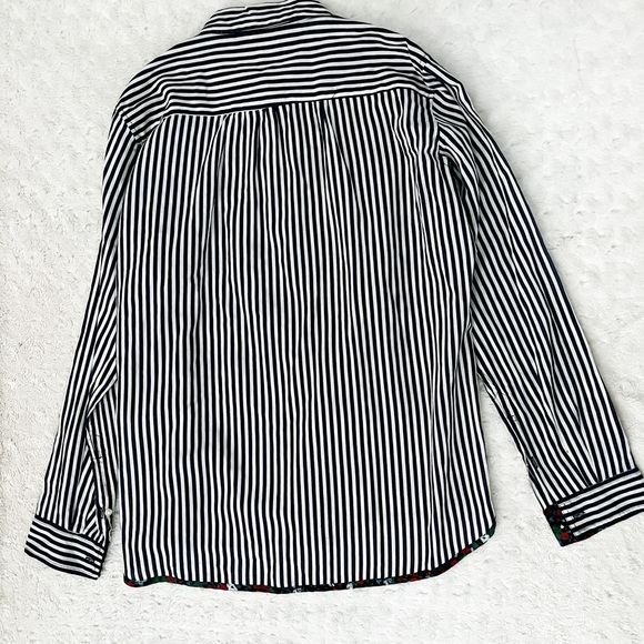 Anthropologie HOLDING HORSES Navy & White Stripe/Floral Button Down Top - Picture 5 of 11